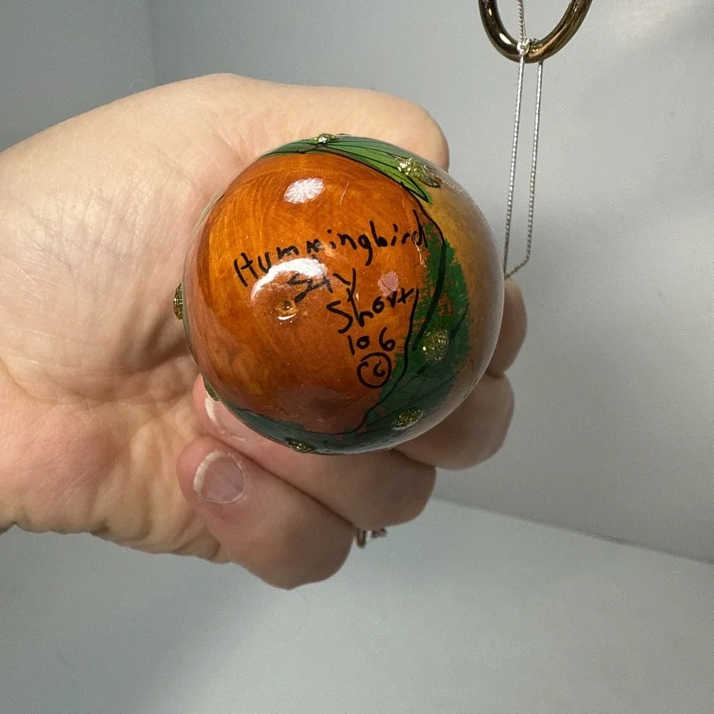 Small hand painted Hummingbird signed Sly‎ Short Gourd Ornament southwest Style